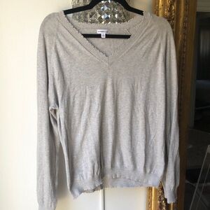 Minnie Rose Heather Gray Ribbed Neck Sweater Top
